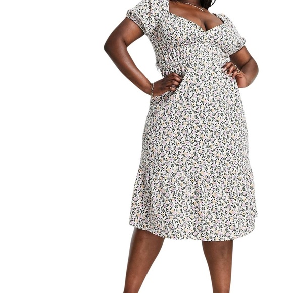 ASOS Curve Textured Floral Print Midi Dress in Ditsy - Picture 3 of 12